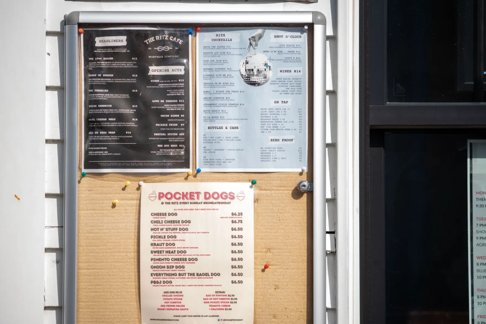 The Ritz Cafe food menu, Oak Bluffs, photographed August 2026