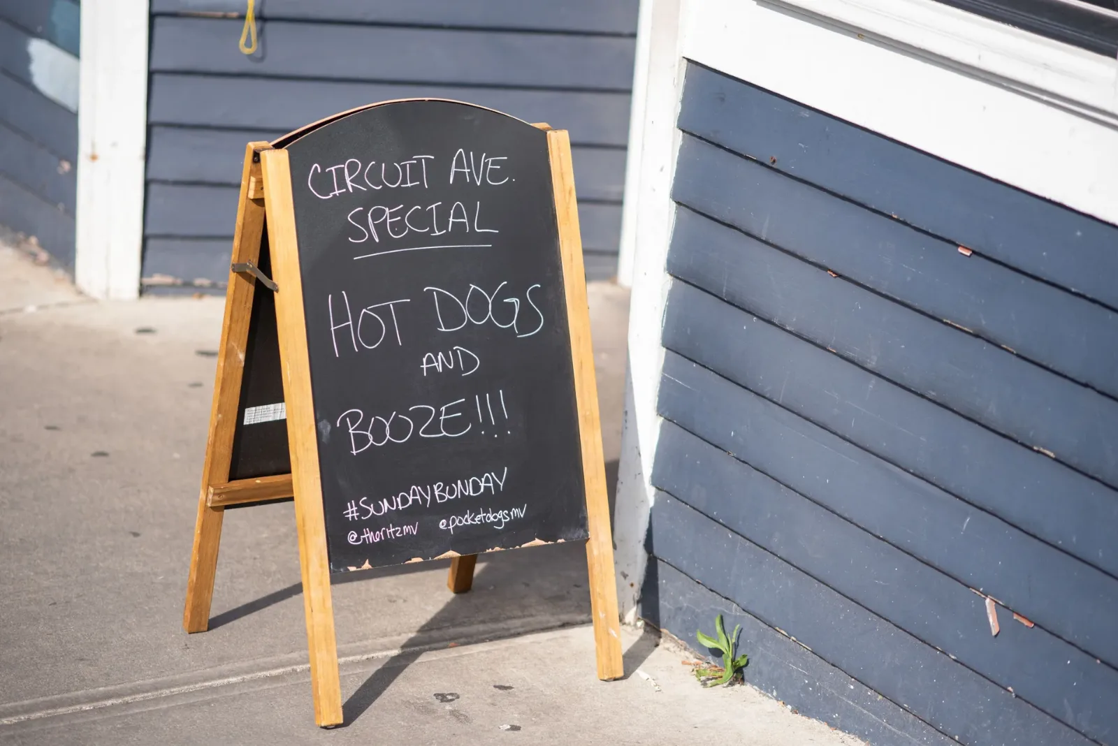 Hot dogs and booze special board at The Ritz Cafe, Oak Bluffs